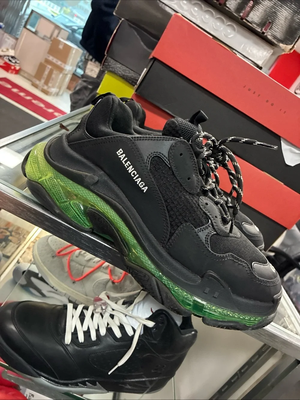 Balenciaga Triple S Clear Sole Black/Green Low Top Sneakers 541624W090N EUR 45